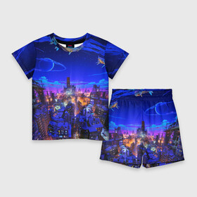 Детский костюм с шортами 3D с принтом Сказочный город в Екатеринбурге,  |  | star | stars | texture | вечер | вечерние иллюстрации | звезда | звезды | ночной пейзаж | ночные | ночь | природа | прогулки | текстуры