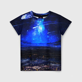 Детская футболка 3D с принтом НОЧНОЙ ГОРОД в Екатеринбурге, 100% гипоаллергенный полиэфир | прямой крой, круглый вырез горловины, длина до линии бедер, чуть спущенное плечо, ткань немного тянется | star | stars | texture | вечер | вечерние иллюстрации | звезда | звезды | ночной пейзаж | ночные | ночь | природа | прогулки | текстуры
