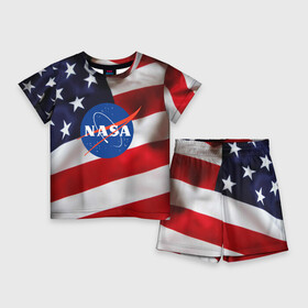 Детский костюм с шортами 3D с принтом NASA USA в Екатеринбурге,  |  | nasa | space x | spacex | usa | астронавт | астронавтика | космонавт | наса | сша