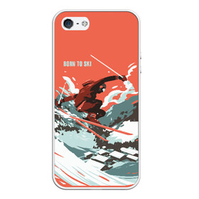 Чехол для iPhone 5/5S матовый с принтом BORN TO SKI в Екатеринбурге, Силикон | Область печати: задняя сторона чехла, без боковых панелей | горы | зима | лыжи | природа | снег | спорт