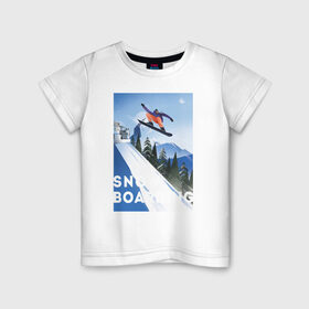 Детская футболка хлопок с принтом сноубордист в Екатеринбурге, 100% хлопок | круглый вырез горловины, полуприлегающий силуэт, длина до линии бедер | горы | зима | природа | снег | сноуборд | спорт