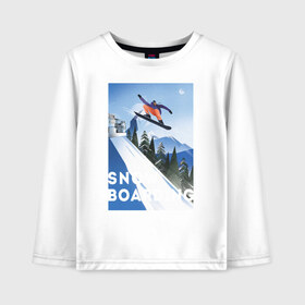 Детский лонгслив хлопок с принтом сноубордист в Екатеринбурге, 100% хлопок | круглый вырез горловины, полуприлегающий силуэт, длина до линии бедер | горы | зима | природа | снег | сноуборд | спорт