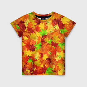 Детская футболка 3D с принтом Кленовые листья в Екатеринбурге, 100% гипоаллергенный полиэфир | прямой крой, круглый вырез горловины, длина до линии бедер, чуть спущенное плечо, ткань немного тянется | багрец | клён | кленовый | лист | листопад | осенний | осень | паттрен