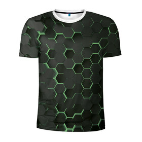 Мужская футболка 3D спортивная с принтом 3D соты GREEN в Екатеринбурге, 100% полиэстер с улучшенными характеристиками | приталенный силуэт, круглая горловина, широкие плечи, сужается к линии бедра | 3d | 3d соты | 3д | texture | абстракция | соты | текстура | яркая