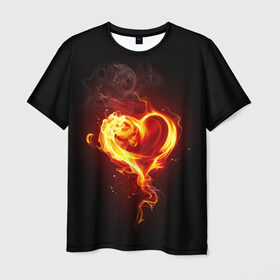 Мужская футболка 3D с принтом Огненное сердце в Екатеринбурге, 100% полиэфир | прямой крой, круглый вырез горловины, длина до линии бедер | 14 февраля | heart | в подарок | горящее | день святого валентина | для влюбленных | для подарка | огненный | огонь | сердце