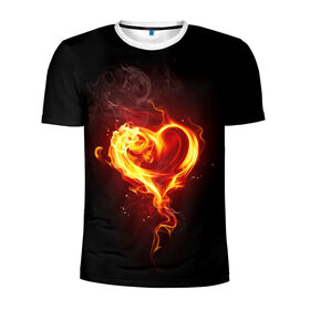 Мужская футболка 3D спортивная с принтом Огненное сердце в Екатеринбурге, 100% полиэстер с улучшенными характеристиками | приталенный силуэт, круглая горловина, широкие плечи, сужается к линии бедра | Тематика изображения на принте: 14 февраля | heart | в подарок | горящее | день святого валентина | для влюбленных | для подарка | огненный | огонь | сердце