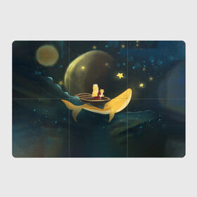 Магнитный плакат 3Х2 с принтом Девушка и кит в облаках в Екатеринбурге, Полимерный материал с магнитным слоем | 6 деталей размером 9*9 см | вечер | волшебство | девочка | звезды | иллюстрация | кит | космос | магия | небо | ночь | облака | планета