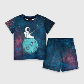 Детский костюм с шортами 3D с принтом Сэлфи Космонавта в Екатеринбурге,  |  | galaxy | moon | вселенная | галактика | звезды | космонавт | космос | луна | месяц | сэлфи | сэлфипалка