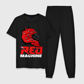 Мужская пижама хлопок с принтом Red Machine в Екатеринбурге, 100% хлопок | брюки и футболка прямого кроя, без карманов, на брюках мягкая резинка на поясе и по низу штанин
 | hockey | red | russia | team | красная | машина | россия | сборная | хоккей