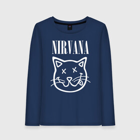 Женский лонгслив хлопок с принтом NIRVANA в Екатеринбурге, 100% хлопок |  | cat | kitty | nirvana | smile | кот | курт кобейн | нирвана | смайл