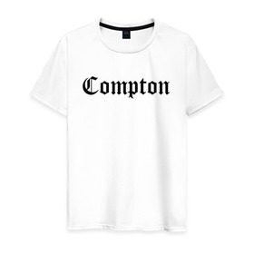 Мужская футболка хлопок с принтом COMPTON в Екатеринбурге, 100% хлопок | прямой крой, круглый вырез горловины, длина до линии бедер, слегка спущенное плечо. | Тематика изображения на принте: 