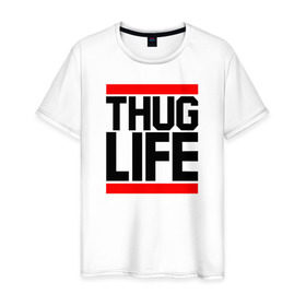 Мужская футболка хлопок с принтом THUG LIFE в Екатеринбурге, 100% хлопок | прямой крой, круглый вырез горловины, длина до линии бедер, слегка спущенное плечо. | Тематика изображения на принте: 2pac | thug life | tupac | tupac shakur | жизнь головореза | тупак | тупак шакур