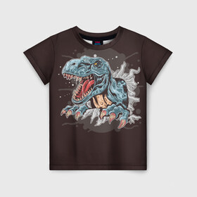 Детская футболка 3D с принтом T-Rex в Екатеринбурге, 100% гипоаллергенный полиэфир | прямой крой, круглый вырез горловины, длина до линии бедер, чуть спущенное плечо, ткань немного тянется | art | dino | dinos | dinosaur | raptor | style | trex | velociraptor | арт | динозавр | мир юрского периода | ти рекс | ящер