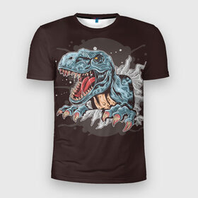 Мужская футболка 3D спортивная с принтом T-Rex в Екатеринбурге, 100% полиэстер с улучшенными характеристиками | приталенный силуэт, круглая горловина, широкие плечи, сужается к линии бедра | art | dino | dinos | dinosaur | raptor | style | trex | velociraptor | арт | динозавр | мир юрского периода | ти рекс | ящер