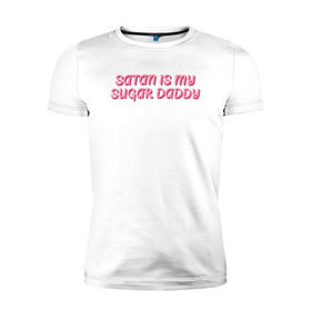 Мужская футболка премиум с принтом satan is my sugar daddy в Екатеринбурге, 92% хлопок, 8% лайкра | приталенный силуэт, круглый вырез ворота, длина до линии бедра, короткий рукав | 80 е | 90 е | cute | daddy | satan | любовь | милая | мило | ретро | сериалы