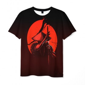 Мужская футболка 3D с принтом Самурай в Екатеринбурге, 100% полиэфир | прямой крой, круглый вырез горловины, длина до линии бедер | арт | воин | катана | меч | самурай | солнце