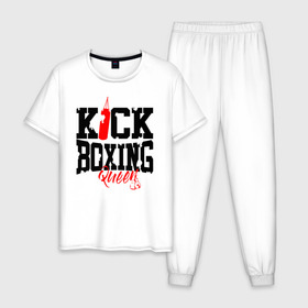 Мужская пижама хлопок с принтом Kick boxing Queen в Екатеринбурге, 100% хлопок | брюки и футболка прямого кроя, без карманов, на брюках мягкая резинка на поясе и по низу штанин
 | boxer | boxing | kick boxing | kickboxing | mma | queen | бокс | боксер | кик боксинг | кикбоксинг | королева бокса | тайский бокс