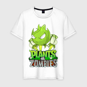 Мужская футболка хлопок с принтом Plants vs. Zombies в Екатеринбурге, 100% хлопок | прямой крой, круглый вырез горловины, длина до линии бедер, слегка спущенное плечо. | Тематика изображения на принте: battle | game | plants vs zombies | plants vs zombies battle for neighborville | zombie | битва | битва за нейборвиль | зомби | игра | линии | надпись | растения | растения против зомби