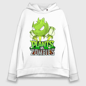 Женское худи Oversize хлопок с принтом Plants vs Zombies в Екатеринбурге, френч-терри — 70% хлопок, 30% полиэстер. Мягкий теплый начес внутри —100% хлопок | боковые карманы, эластичные манжеты и нижняя кромка, капюшон на магнитной кнопке | battle | game | plants vs zombies | plants vs zombies battle for neighborville | zombie | битва | битва за нейборвиль | зомби | игра | линии | надпись | растения | растения против зомби