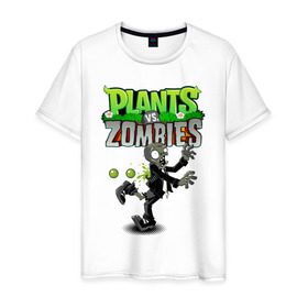 Мужская футболка хлопок с принтом Plants vs. Zombies в Екатеринбурге, 100% хлопок | прямой крой, круглый вырез горловины, длина до линии бедер, слегка спущенное плечо. | battle | game | plants vs zombies | plants vs zombies battle for neighborville | zombie | битва | битва за нейборвиль | зомби | игра | линии | надпись | растения | растения против зомби