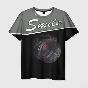 Мужская футболка 3D с принтом Smile в Екатеринбурге, 100% полиэфир | прямой крой, круглый вырез горловины, длина до линии бедер | camera | smile | sony | зеркалка | камера | съёмка | улыбочку | фотик | фотоаппарат | фотограф | фотография | фотосъёмка