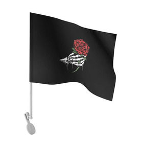 Флаг для автомобиля с принтом Рука скелета с розой в Екатеринбурге, 100% полиэстер | Размер: 30*21 см | core | hand | hardcore | skeleton | tatoo | роза | романтика | рука | скелет | тату | цветок | черный фон