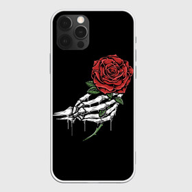 Чехол для iPhone 12 Pro с принтом Рука скелета с розой в Екатеринбурге, силикон | область печати: задняя сторона чехла, без боковых панелей | core | hand | hardcore | skeleton | tatoo | роза | романтика | рука | скелет | тату | цветок | черный фон