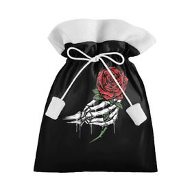Подарочный 3D мешок с принтом Рука скелета с розой в Екатеринбурге, 100% полиэстер | Размер: 29*39 см | Тематика изображения на принте: core | hand | hardcore | skeleton | tatoo | роза | романтика | рука | скелет | тату | цветок | черный фон