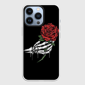 Чехол для iPhone 13 Pro с принтом Рука скелета с розой в Екатеринбурге,  |  | core | hand | hardcore | skeleton | tatoo | роза | романтика | рука | скелет | тату | цветок | черный фон