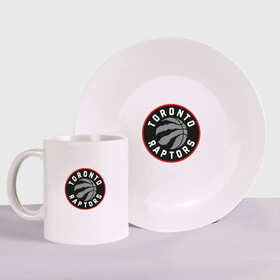 Набор: тарелка + кружка с принтом Toronto Raptors Logo в Екатеринбурге, керамика | Кружка: объем — 330 мл, диаметр — 80 мм. Принт наносится на бока кружки, можно сделать два разных изображения. 
Тарелка: диаметр - 210 мм, диаметр для нанесения принта - 120 мм. | nba | raptors | toronto | toronto raptors | баскетбол | нба | рапторс | рэпторс | спорт | торонто | торонто рапторс | торонто рэпторс