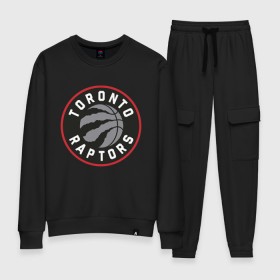 Женский костюм хлопок с принтом Toronto Raptors Logo в Екатеринбурге, 100% хлопок | на свитшоте круглая горловина, мягкая резинка по низу. Брюки заужены к низу, на них два вида карманов: два 