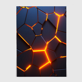 Постер с принтом 3D ПЛИТЫ | NEON STEEL | НЕОНОВЫЕ ПЛИТЫ в Екатеринбурге, 100% бумага
 | бумага, плотность 150 мг. Матовая, но за счет высокого коэффициента гладкости имеет небольшой блеск и дает на свету блики, но в отличии от глянцевой бумаги не покрыта лаком | 3d | abstraction | geometry | hexagon | neon | paints | stripes | texture | triangle | абстракция | брызги | геометрия | краски | неон | неоновый | соты | текстура