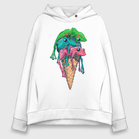 Женское худи Oversize хлопок с принтом IceCream в Екатеринбурге, френч-терри — 70% хлопок, 30% полиэстер. Мягкий теплый начес внутри —100% хлопок | боковые карманы, эластичные манжеты и нижняя кромка, капюшон на магнитной кнопке | cold | frog | frogs | horn | ice cream | summer | toad | winter | жаба | жабы | зима | картинка | картинки | лето | лягушка | лягушки | мороженное | мороженое | рожок | холодно