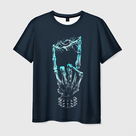 Мужская футболка 3D с принтом Rock в Екатеринбурге, 100% полиэфир | прямой крой, круглый вырез горловины, длина до линии бедер | bone | bones | dead | death | electro | music | rock | skeleton | е | еее | кости | кость | молния | музыка | рок | роцк | рука | скелет | электричество | электро