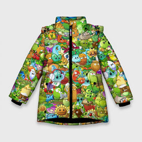 Зимняя куртка для девочек 3D с принтом PLANTS VS ZOMBIES в Екатеринбурге, ткань верха — 100% полиэстер; подклад — 100% полиэстер, утеплитель — 100% полиэстер. | длина ниже бедра, удлиненная спинка, воротник стойка и отстегивающийся капюшон. Есть боковые карманы с листочкой на кнопках, утяжки по низу изделия и внутренний карман на молнии. 

Предусмотрены светоотражающий принт на спинке, радужный светоотражающий элемент на пуллере молнии и на резинке для утяжки. | game | gamer | pattern | plants vs zombies | sticker | зомби | игры | паттерн | растения | растения против зомби | стикеры