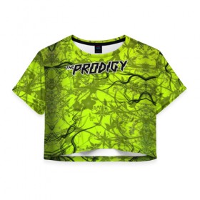 Женская футболка Cropp-top с принтом The Prodigy в Екатеринбурге, 100% полиэстер | круглая горловина, длина футболки до линии талии, рукава с отворотами | the prodigy