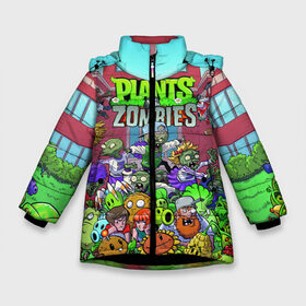 Зимняя куртка для девочек 3D с принтом PLANTS VS ZOMBIES в Екатеринбурге, ткань верха — 100% полиэстер; подклад — 100% полиэстер, утеплитель — 100% полиэстер. | длина ниже бедра, удлиненная спинка, воротник стойка и отстегивающийся капюшон. Есть боковые карманы с листочкой на кнопках, утяжки по низу изделия и внутренний карман на молнии. 

Предусмотрены светоотражающий принт на спинке, радужный светоотражающий элемент на пуллере молнии и на резинке для утяжки. | battle | plants | plants vs zombies | pvsz | vs | zombies | растения против зомби