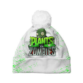 Шапка 3D c помпоном с принтом Plants vs. Zombies в Екатеринбурге, 100% полиэстер | универсальный размер, печать по всей поверхности изделия | plants vs. zombies | зомби | игра | компьютерная игра | против | растения | растения против зомби