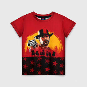 Детская футболка 3D с принтом Red Dead Redemption 2 в Екатеринбурге, 100% гипоаллергенный полиэфир | прямой крой, круглый вырез горловины, длина до линии бедер, чуть спущенное плечо, ткань немного тянется | dead | rdr | rdr2 | red | redemption | артур | банда | бандиты | вестерн | дикий запад | ковбои | морган | сша