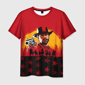 Мужская футболка 3D с принтом Red Dead Redemption 2 в Екатеринбурге, 100% полиэфир | прямой крой, круглый вырез горловины, длина до линии бедер | dead | rdr | rdr2 | red | redemption | артур | банда | бандиты | вестерн | дикий запад | ковбои | морган | сша