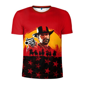 Мужская футболка 3D спортивная с принтом Red Dead Redemption 2 в Екатеринбурге, 100% полиэстер с улучшенными характеристиками | приталенный силуэт, круглая горловина, широкие плечи, сужается к линии бедра | dead | rdr | rdr2 | red | redemption | артур | банда | бандиты | вестерн | дикий запад | ковбои | морган | сша