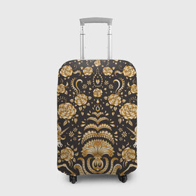 Чехол для чемодана 3D с принтом Gold & Black в Екатеринбурге, 86% полиэфир, 14% спандекс | двустороннее нанесение принта, прорези для ручек и колес | texture | абстракция | золото | золотые узоры | розы | текстура | узоры | цветы