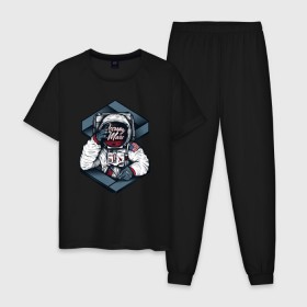 Мужская пижама хлопок с принтом Occupy Mars в Екатеринбурге, 100% хлопок | брюки и футболка прямого кроя, без карманов, на брюках мягкая резинка на поясе и по низу штанин
 | Тематика изображения на принте: 