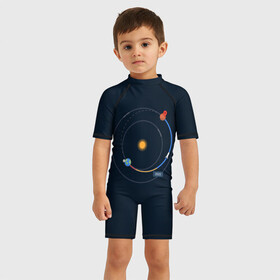 Детский купальный костюм 3D с принтом Земля - Марс в Екатеринбурге, Полиэстер 85%, Спандекс 15% | застежка на молнии на спине | 2022 | cat | elon | galaxy | mars | moon | musk | nasa | space | spacex | tesla | вселенная | галактика | звезды | илон | космонавт | космос | луна | марс | маск | наса | скафандр | тесла