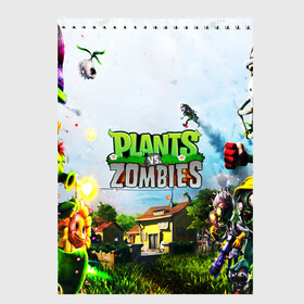 Скетчбук с принтом PLANTS VS ZOMBIES в Екатеринбурге, 100% бумага
 | 48 листов, плотность листов — 100 г/м2, плотность картонной обложки — 250 г/м2. Листы скреплены сверху удобной пружинной спиралью | garden warfare | plants | plants vs. zombies | plants vs. zombies: garden warfare | popcap | zombies | кактус | картошка | подсолнух | растения против зомби | сад