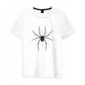 Мужская футболка хлопок с принтом Паук в Екатеринбурге, 100% хлопок | прямой крой, круглый вырез горловины, длина до линии бедер, слегка спущенное плечо. | минимализм | паук | паутина | рисунок