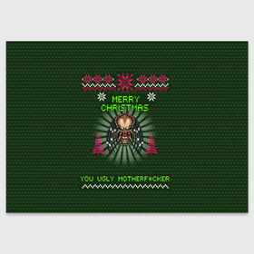 Поздравительная открытка с принтом Predator в Екатеринбурге, 100% бумага | плотность бумаги 280 г/м2, матовая, на обратной стороне линовка и место для марки
 | christmas | new year | predator | новый год | рождество | хищник