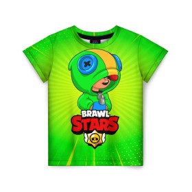 Детская футболка 3D с принтом BRAWL STARS LEON в Екатеринбурге, 100% гипоаллергенный полиэфир | прямой крой, круглый вырез горловины, длина до линии бедер, чуть спущенное плечо, ткань немного тянется | Тематика изображения на принте: brawl stars | leon