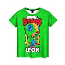 Женская футболка 3D с принтом BRAWL STARS LEON в Екатеринбурге, 100% полиэфир ( синтетическое хлопкоподобное полотно) | прямой крой, круглый вырез горловины, длина до линии бедер | brawl stars | leon