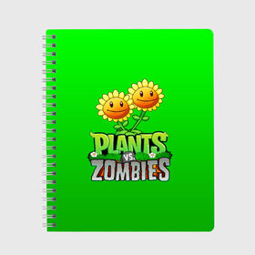 Тетрадь с принтом PLANTS VS ZOMBIES в Екатеринбурге, 100% бумага | 48 листов, плотность листов — 60 г/м2, плотность картонной обложки — 250 г/м2. Листы скреплены сбоку удобной пружинной спиралью. Уголки страниц и обложки скругленные. Цвет линий — светло-серый
 | battle | plants | plants vs zombies | pvsz | vs | zombies | растения против зомби